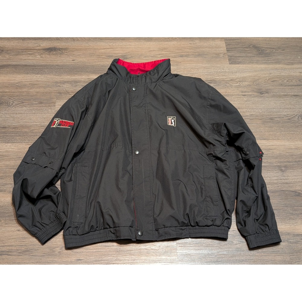 PGA TOUR Partners Club Golf Windbreaker Jacket Mens L Black Red Lined Full Zip